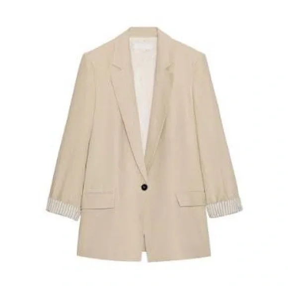 Zara Beige Linen Women's Blazer Small - Picture 1 of 9